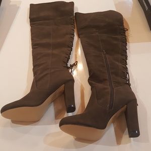 Brand NIB Over the Knee Olive Corset Back Boots